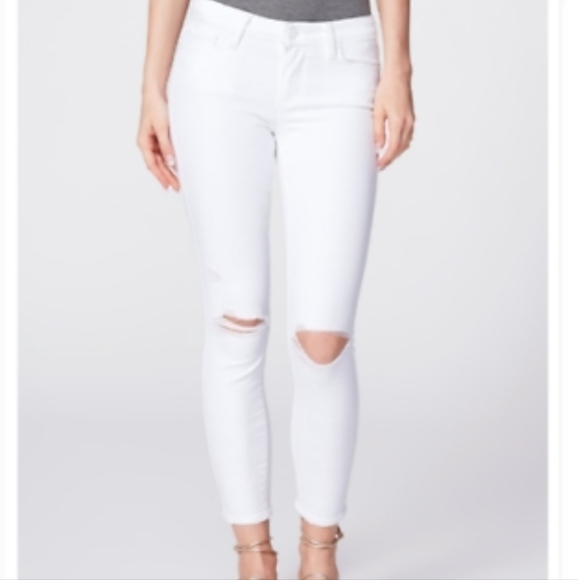 ANTHROPOLOGIE PAIGE Verdugo Crop white skinny jeans Size 25 distressed - Picture 1 of 10